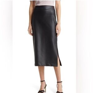 Halogen Faux Leather Black Midi Skirt, 2